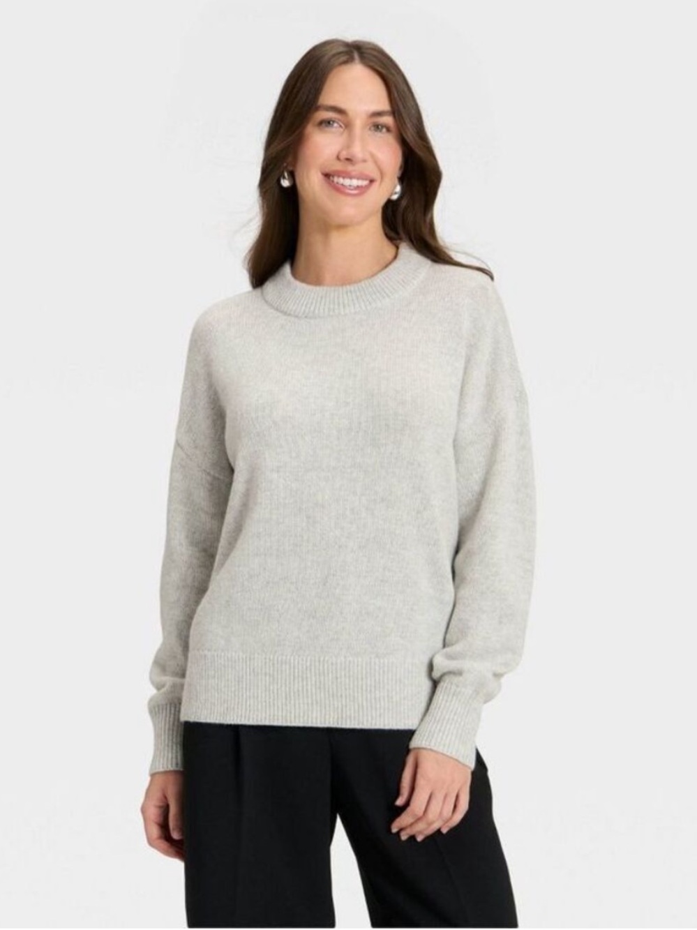 A New Day - Women's Woolen Crew Pullover Sweater - Heather Grey